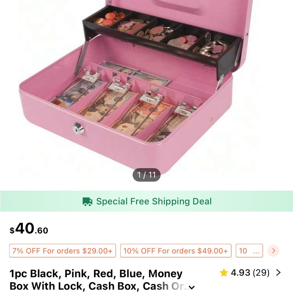 Cash Lock Box with key - Picture 4 of 4